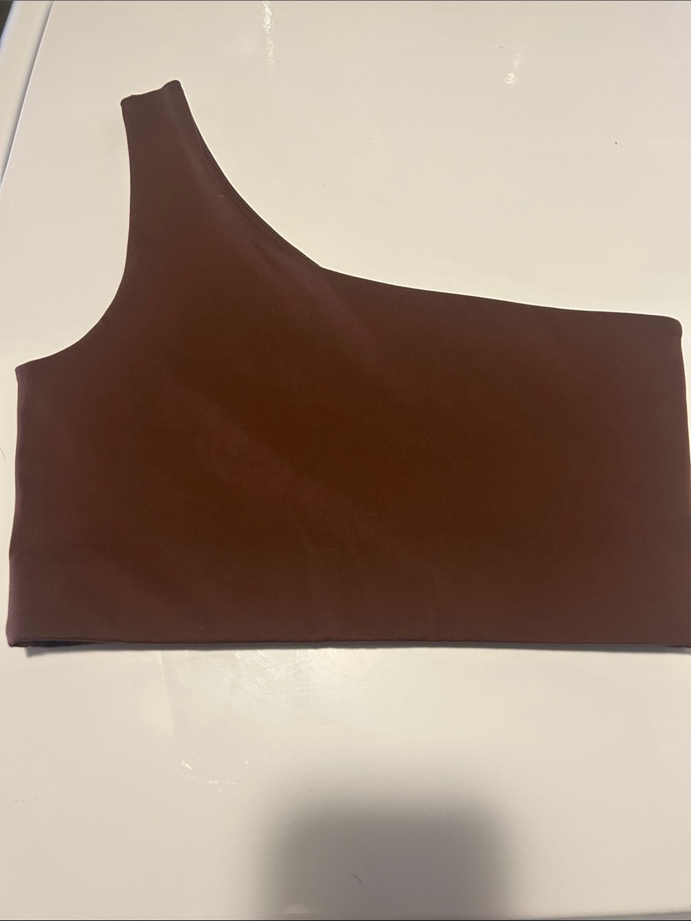 girlfriend collective One-Shoulder Crop Top — Chocolate Brown